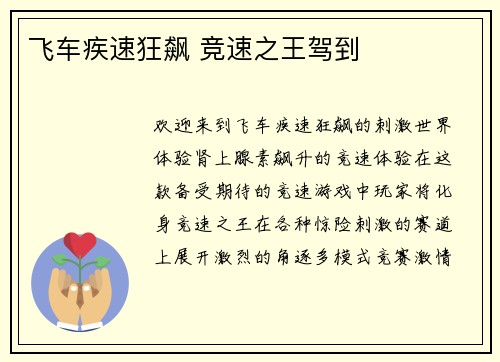 飞车疾速狂飙 竞速之王驾到